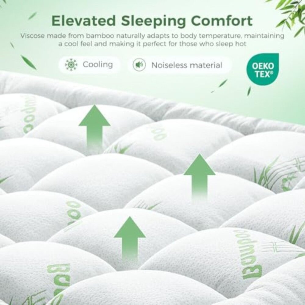 Mattress Topper Twin Size - Bamboo-Viscose Plush Pillow Top Mattress Pad Thick - Picture 3 of 6
